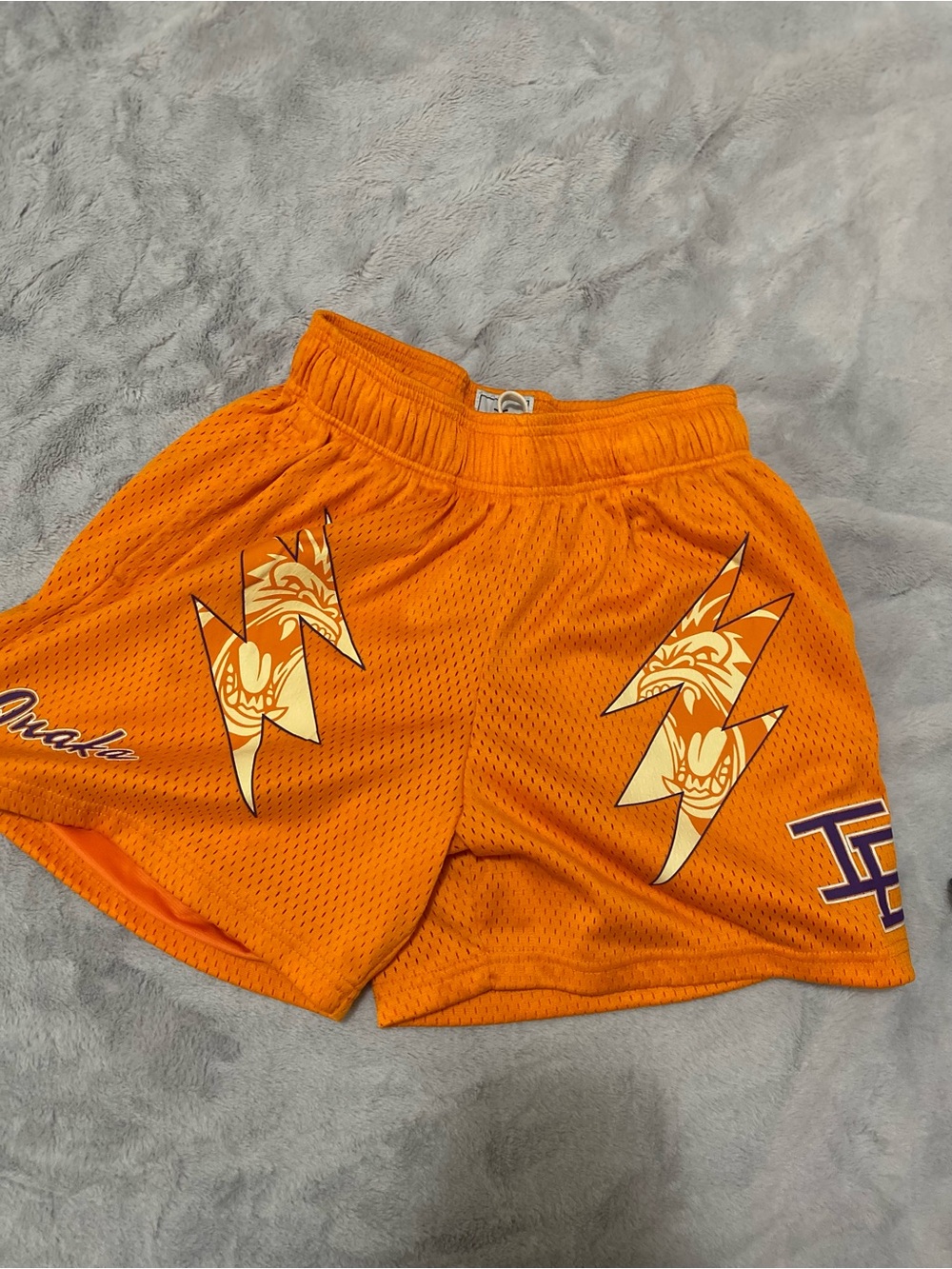 Inaka Power Gorilla Bolt lightning orange mesh shorts